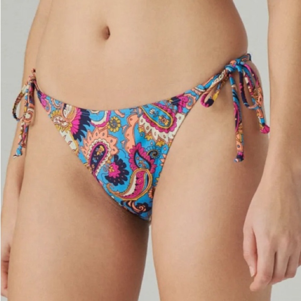 Lucky Brand Paisley Tie Side Bikini Bottom in Blue Medium NWT